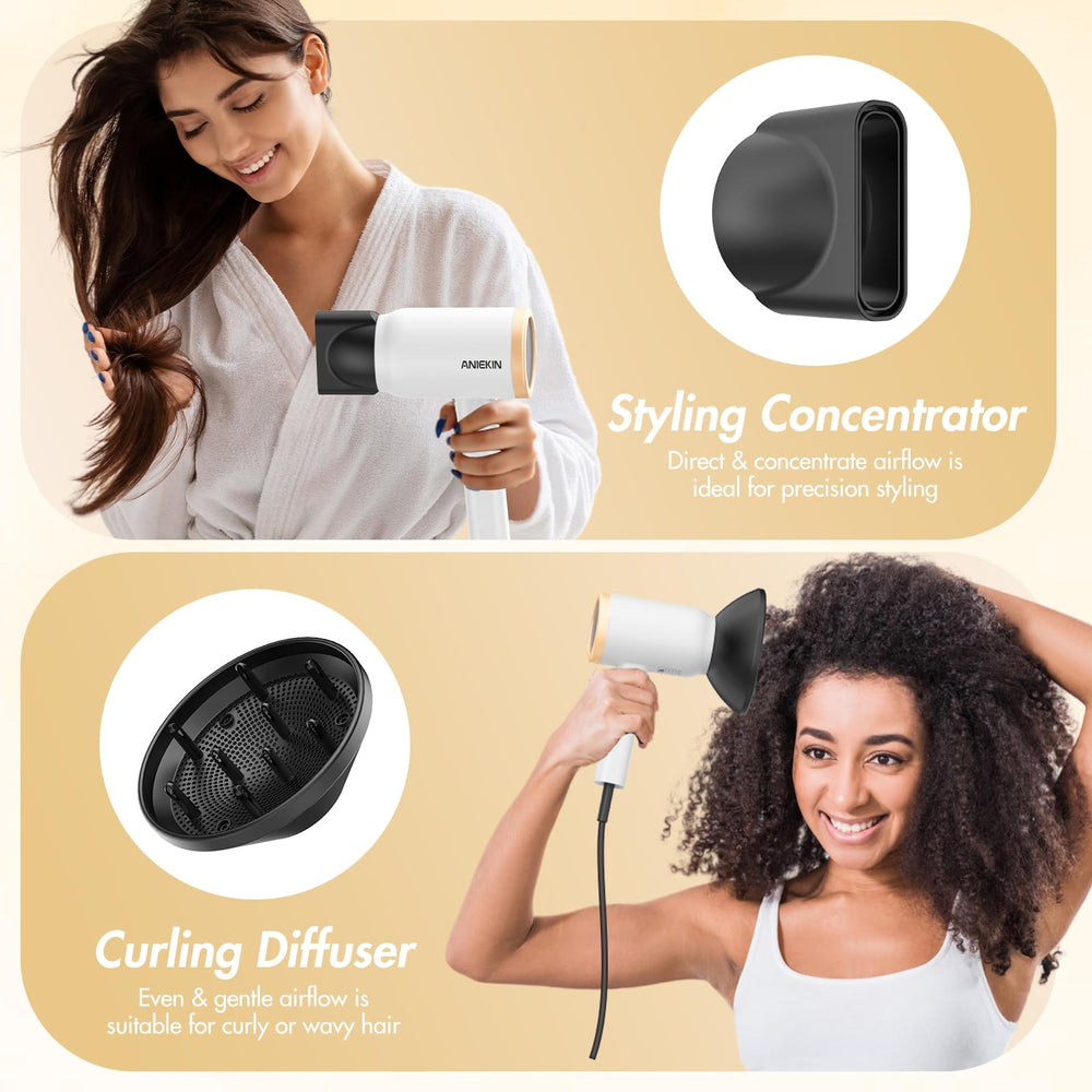 ANIEKIN secador pelo accesorios difusor y concentrador para peinados precisos.