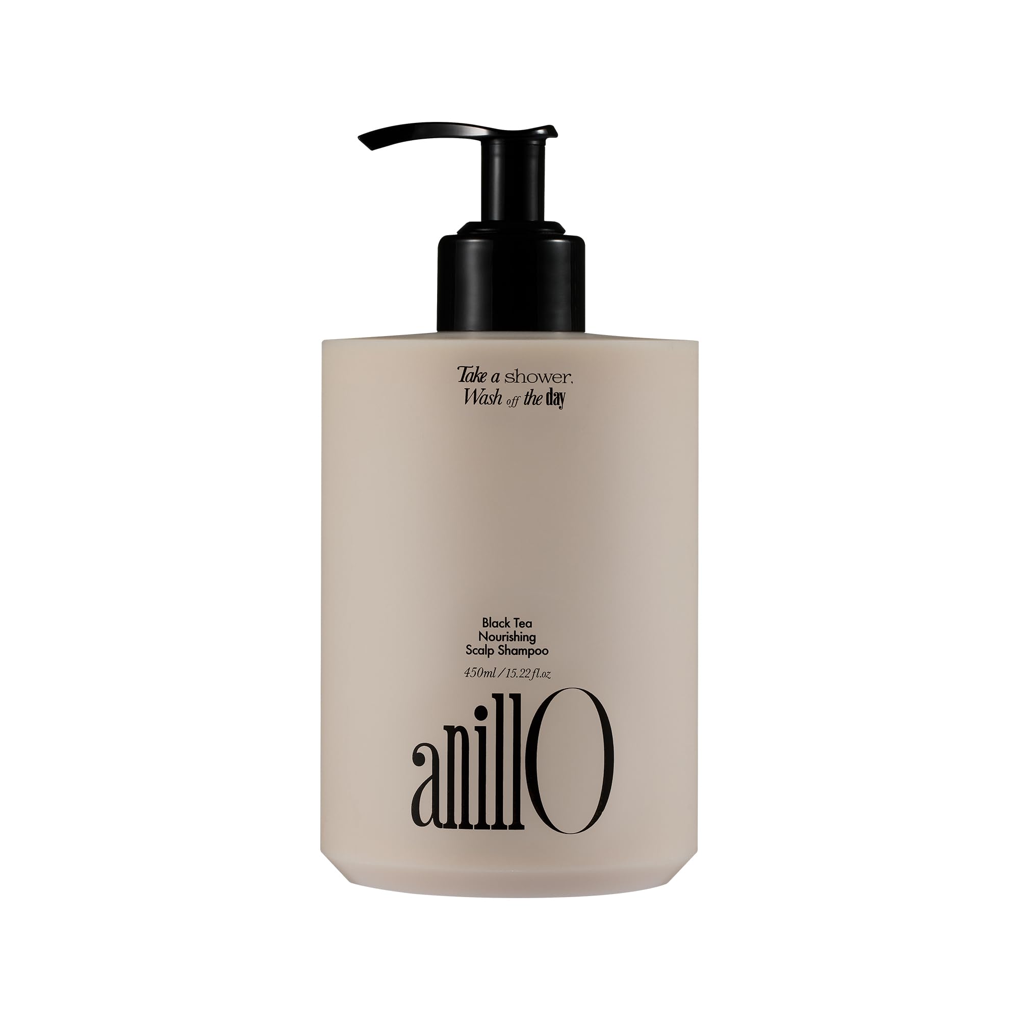 ANILLO shampoo nutritivo: botella vertiendo, aplicación suave y rápida hidratación