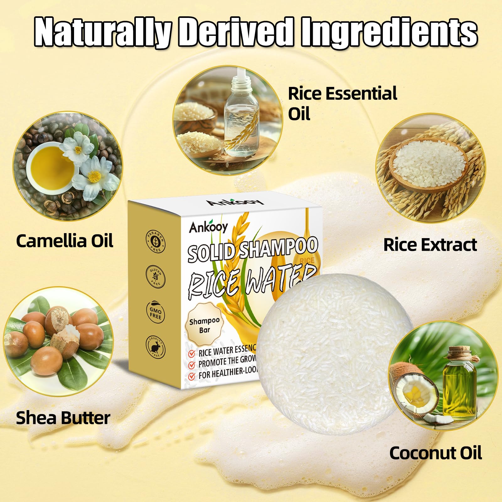 ANKOOY Rice Water Shampoo Bar pack dorso: empaque compacto para viajar