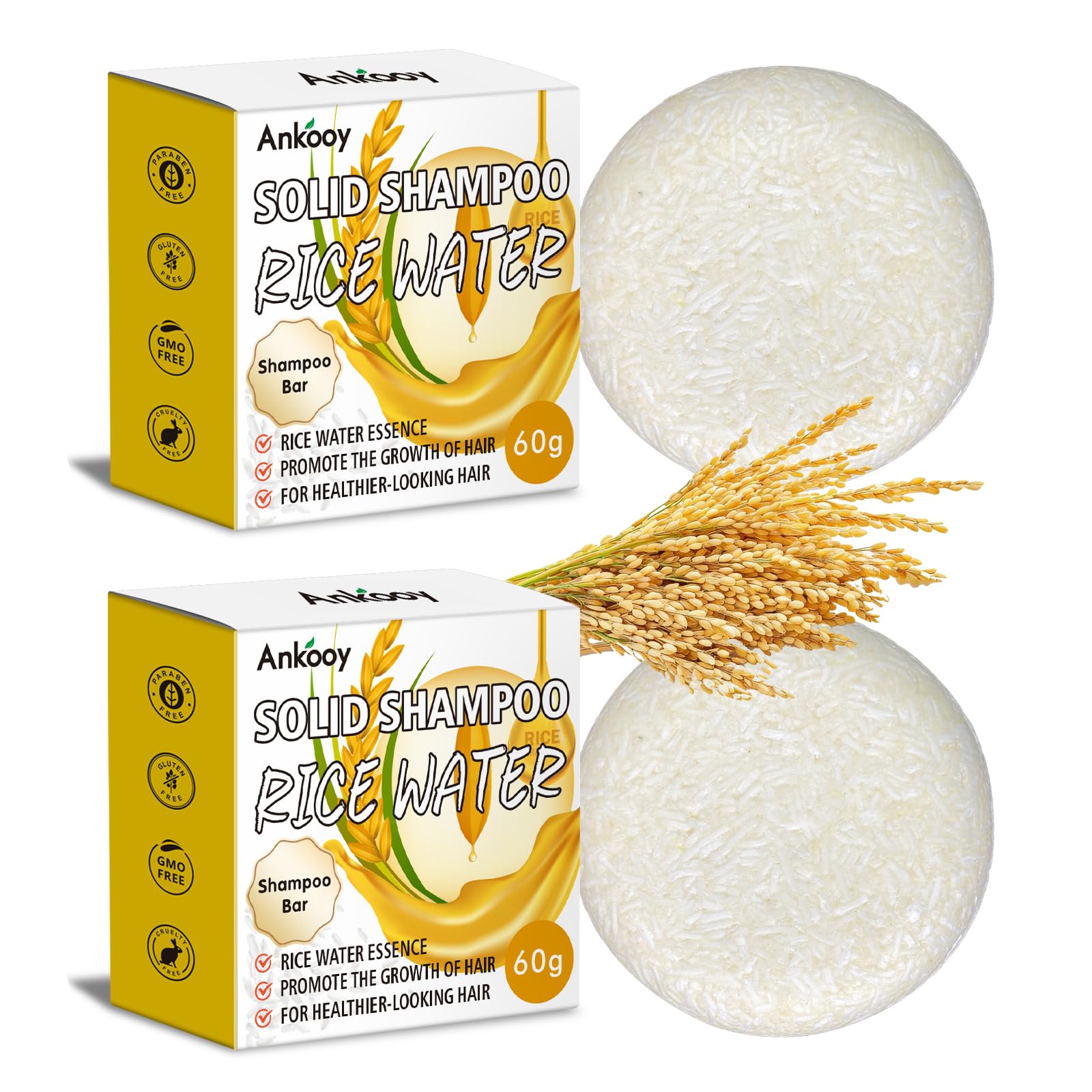 ANKOOY Rice Water Shampoo Bar pack frente: cuidado nutritivo para cabello seco