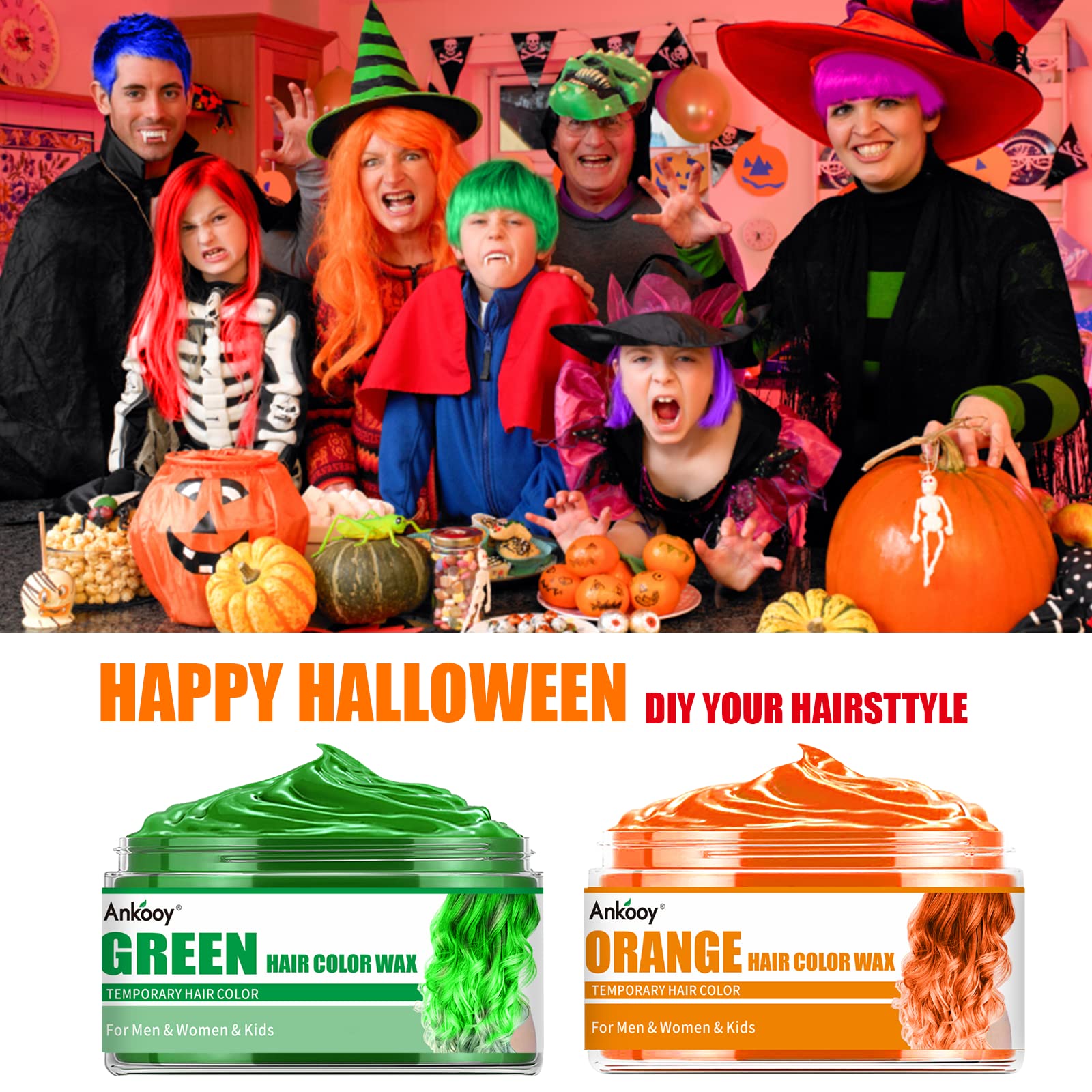 ANKOOY cera para cabello color naranja, perfecto para Halloween y eventos.