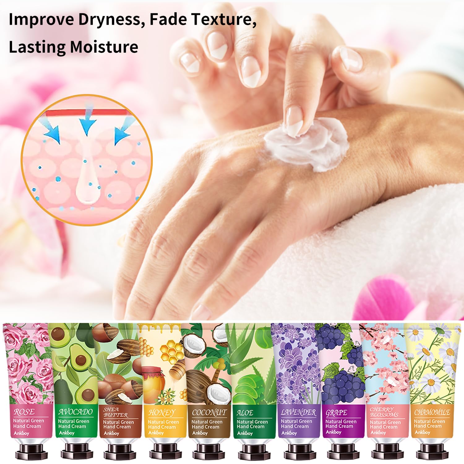ANKOOY fragancia miel suave para una experiencia calmante en crema de manos