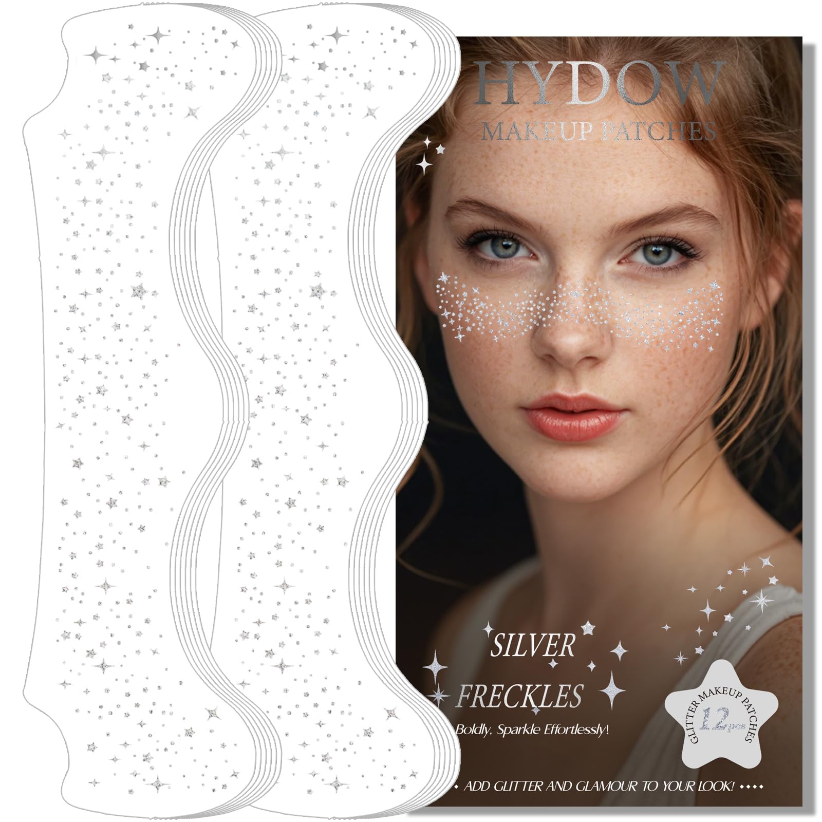 Anmubag pecas holográficas para rostro y cuerpo, brillo plateado duradero para festivales.