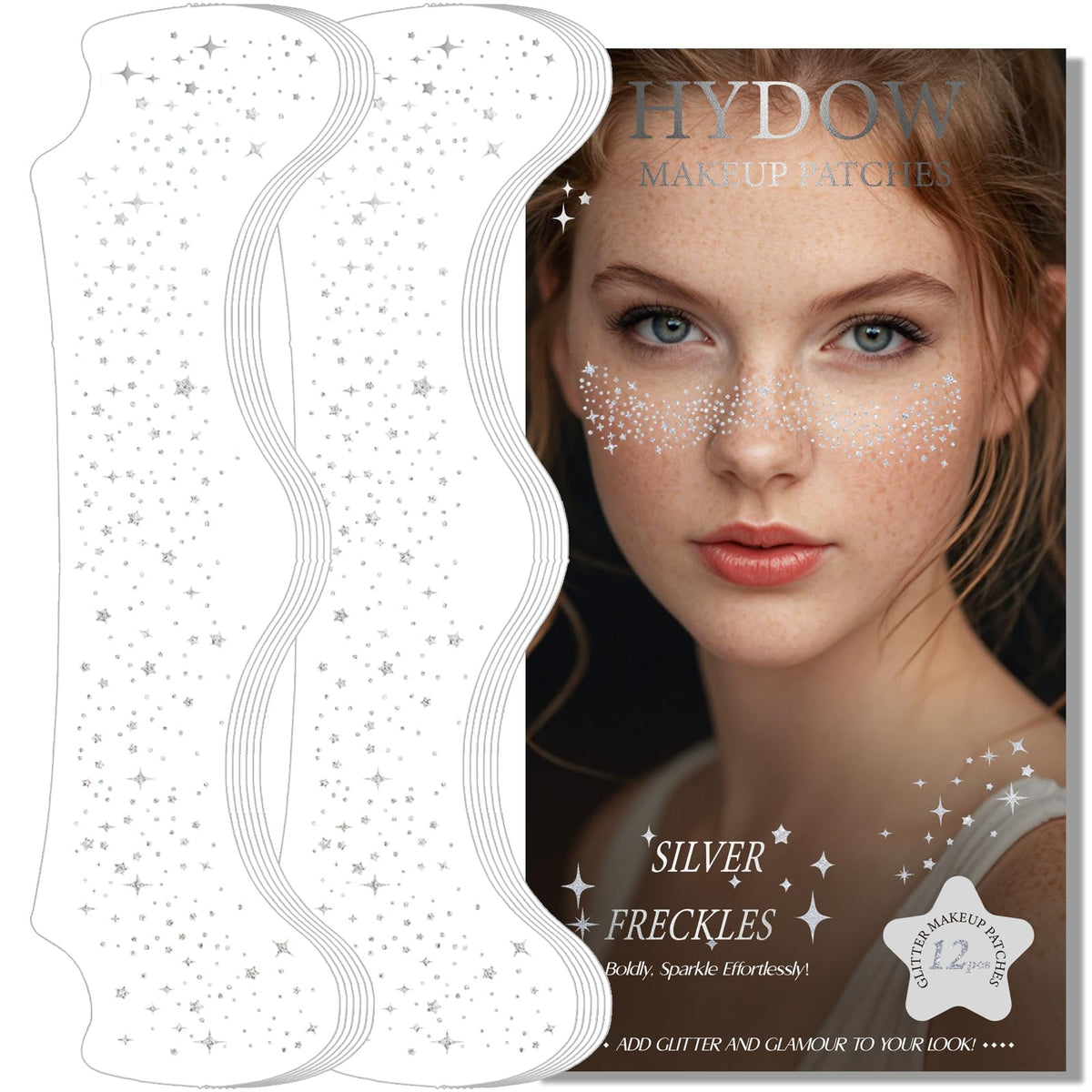 Anmubag pecas holográficas para rostro y cuerpo, brillo plateado duradero para festivales.