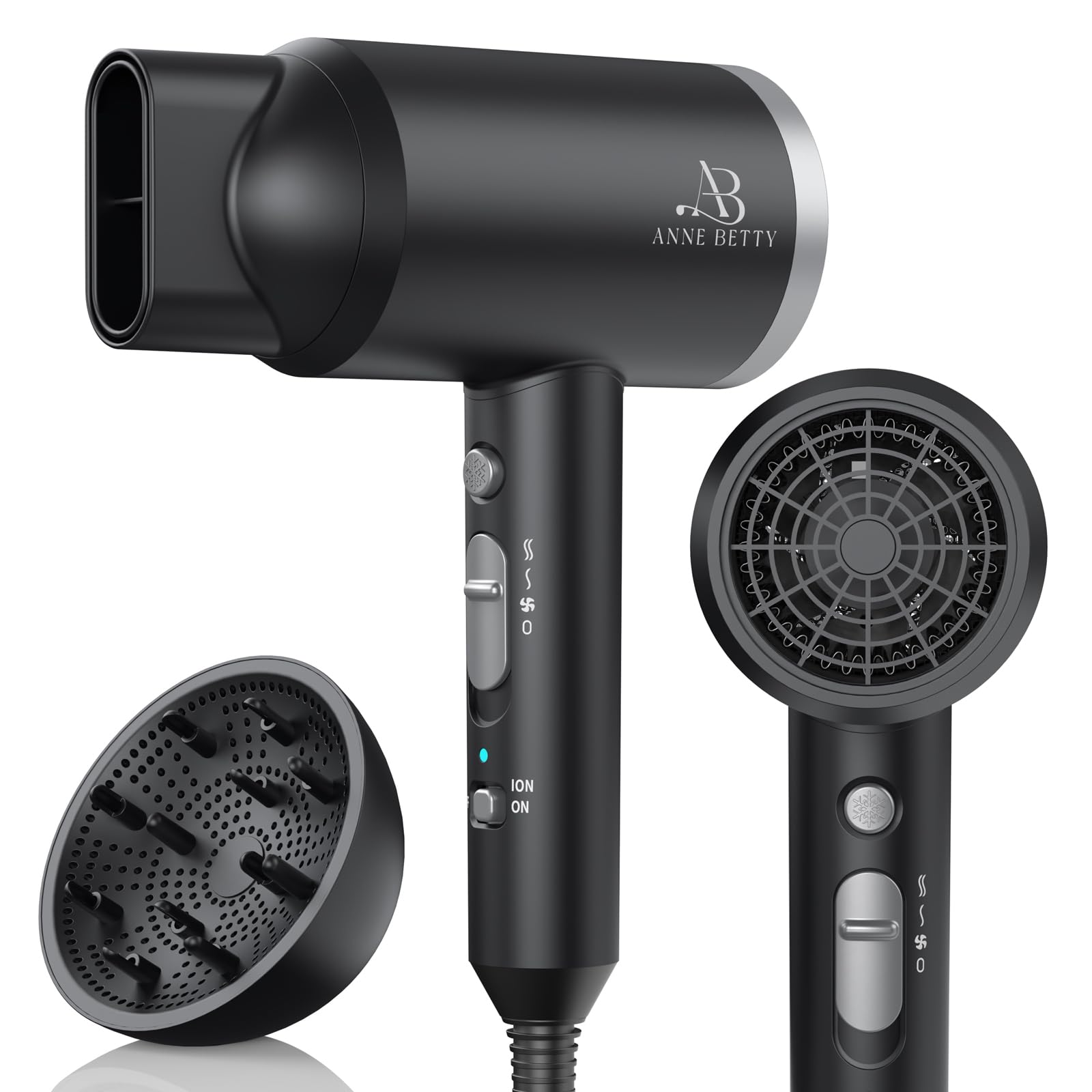 ANNE BETTY secador ionico con difusor para rizos definidos y menos frizz.