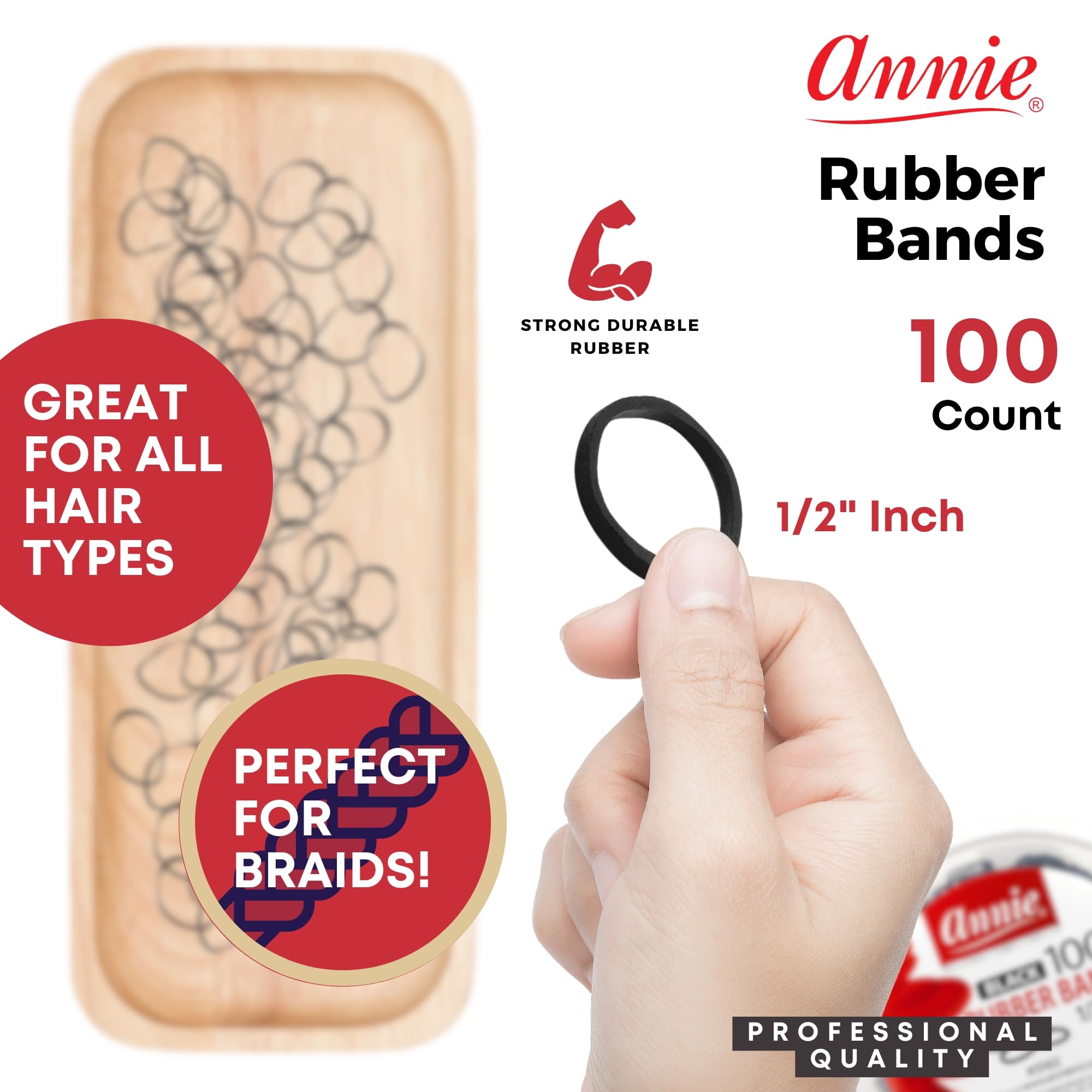 Annie 1000 bandas de 14 mm para trenzas, sujeción estable sin dañar el cabello.