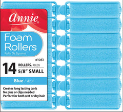 Annie rodillos de espuma azules, empaque compacto para viaje sin calor.