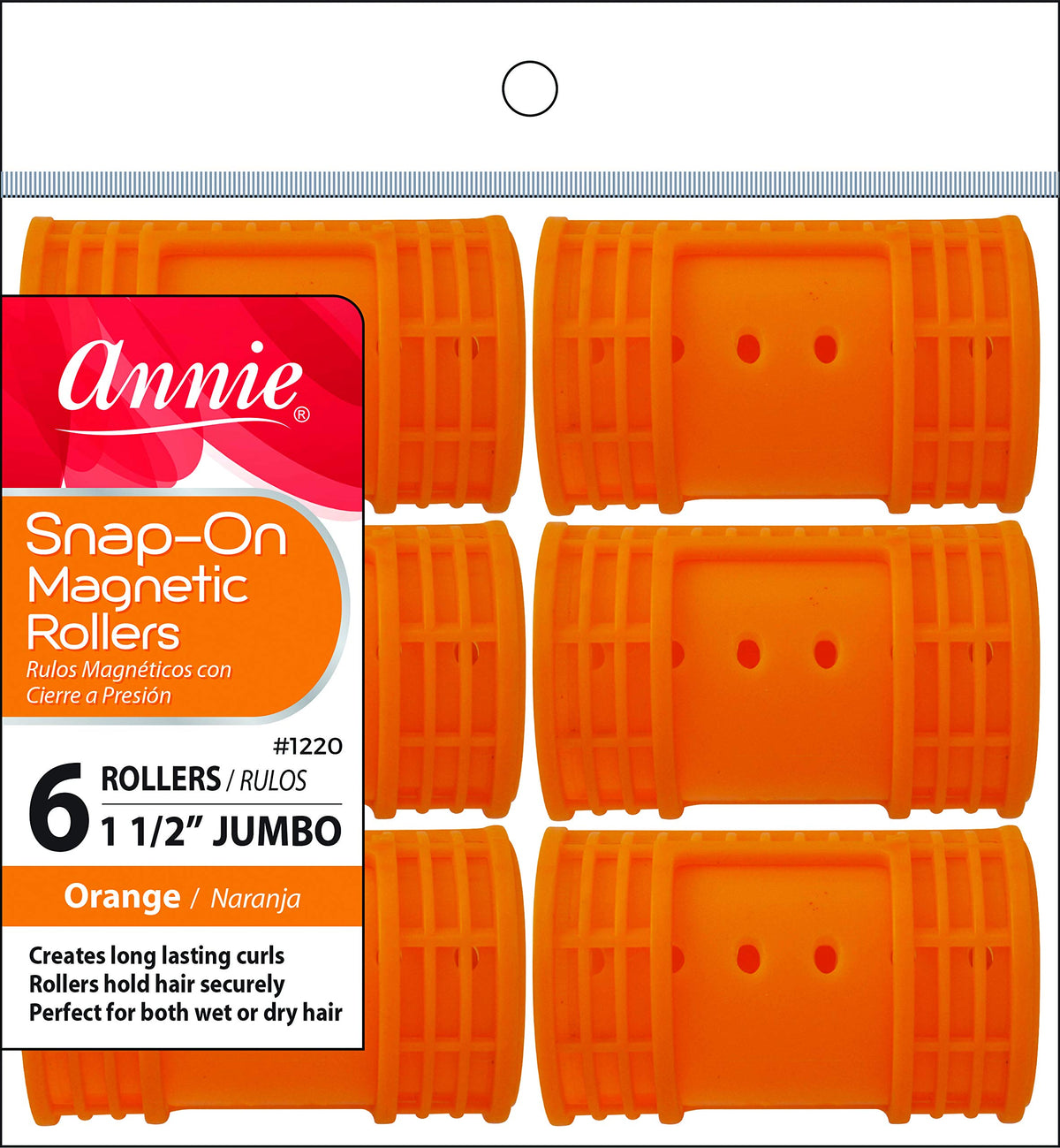 Annie Snap-On rodillos magnéticos 1 1/2 pulgadas jumbo, vista superior, rizos voluminosos sin horquillas