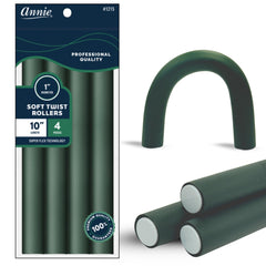 Annie Soft Twist Rodillos: diámetro 1 pulgada, 10 pulgadas, rizos sin calor, verde oscuro.