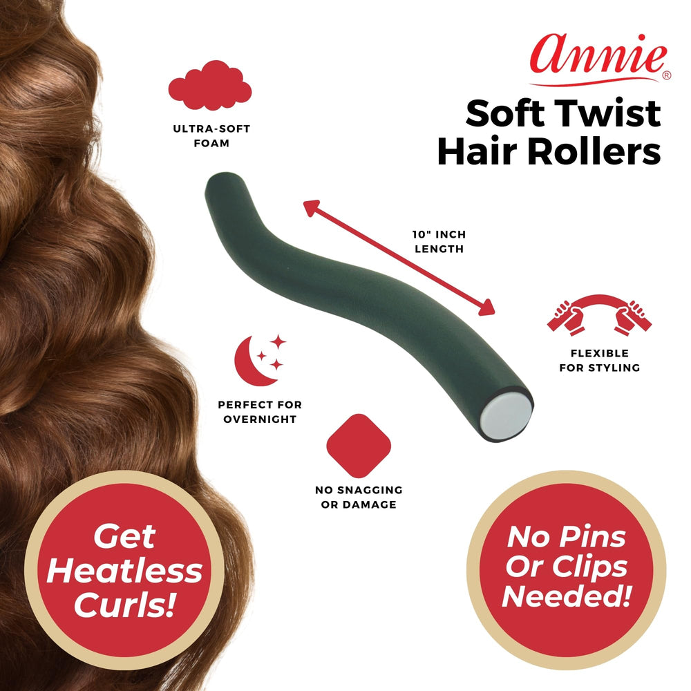 Annie Soft Twist Rodillos sin alfileres, fáciles de usar, verde oscuro.