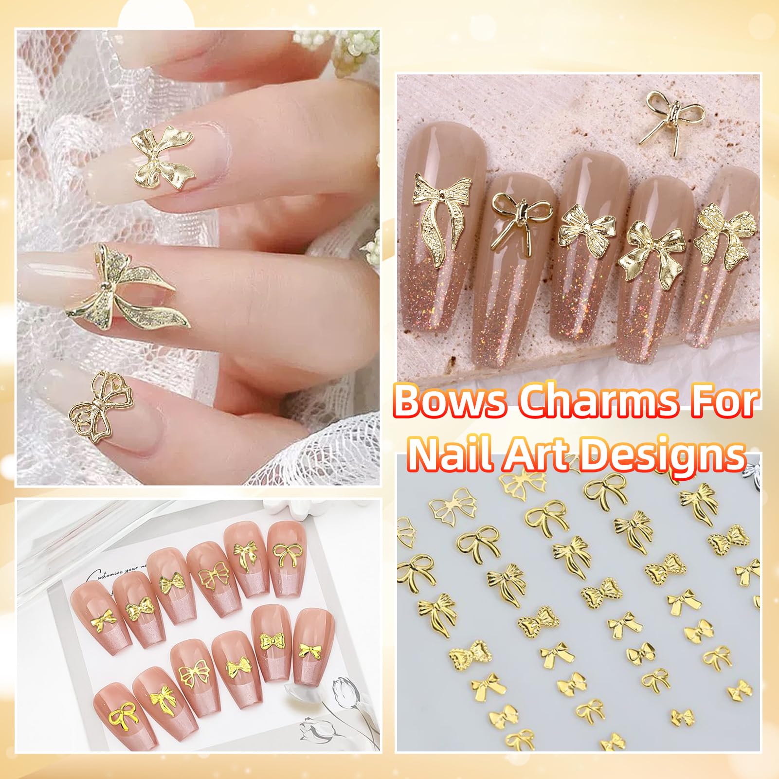 AnoleAir colección de lazos dorados para uñas, visuales versátiles.