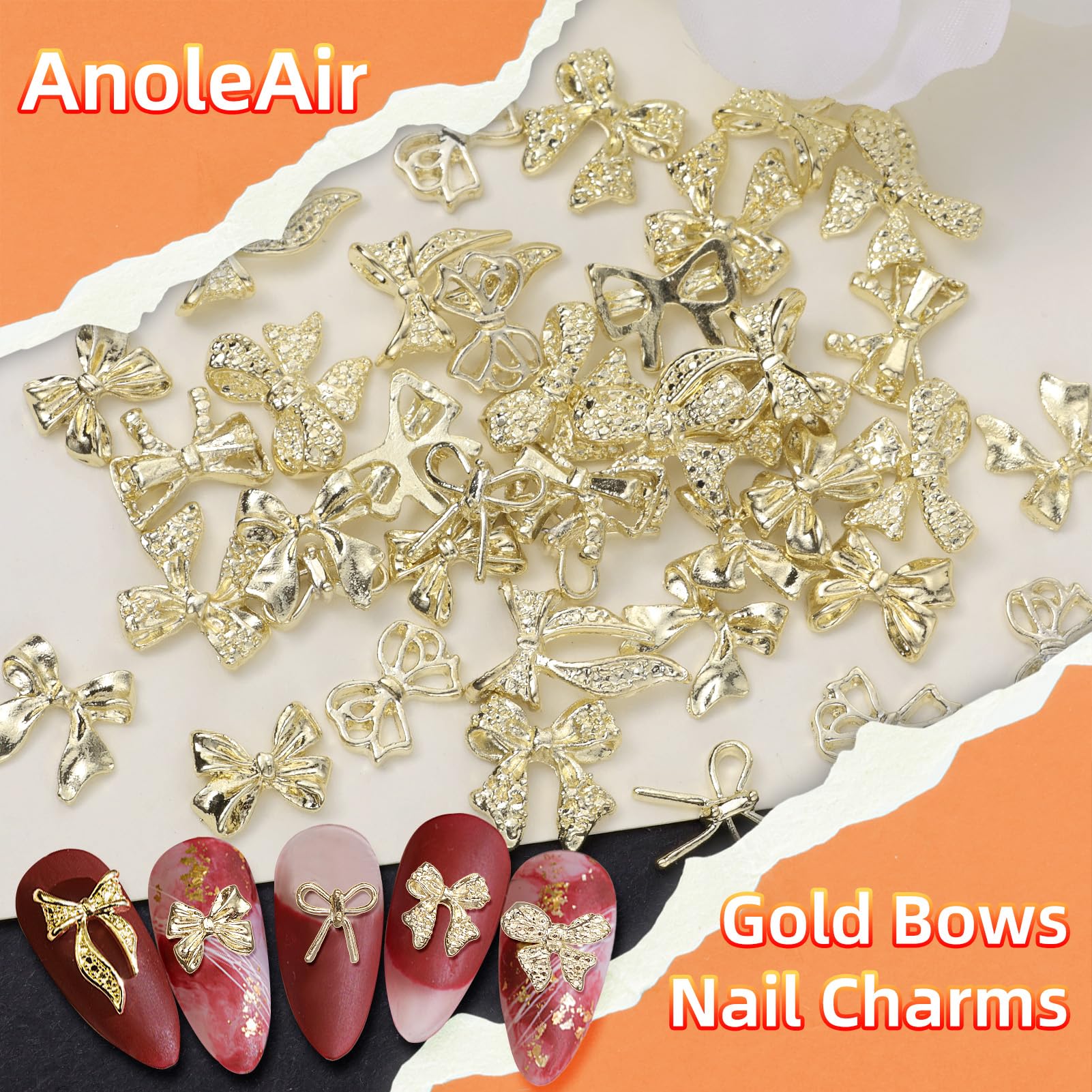 AnoleAir diseños de lazo dorado para uñas, ideales para principiantes y profesionales.