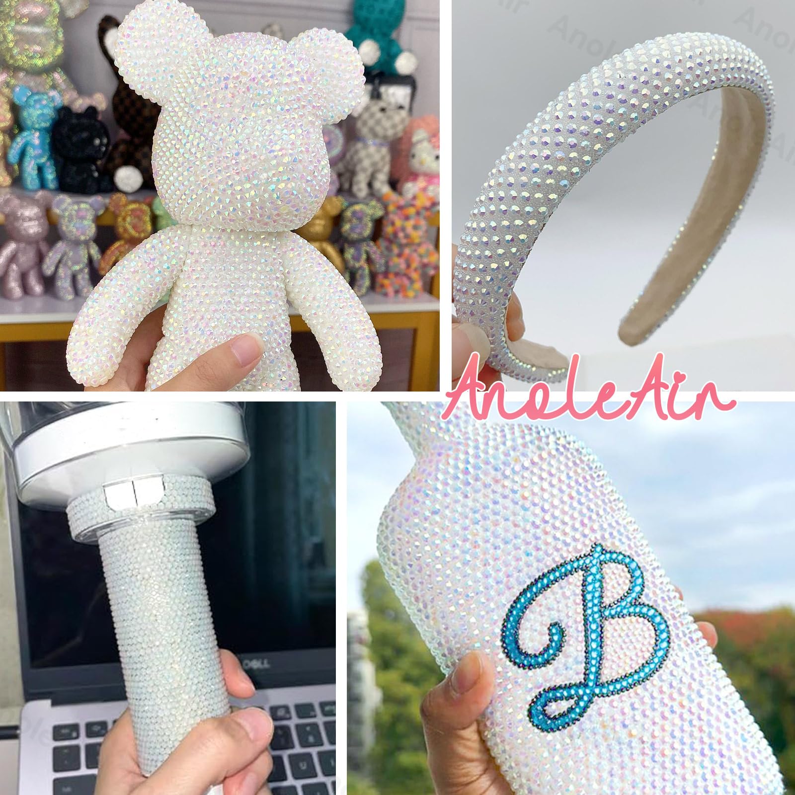 Herramientas incluidas, pinza y lápiz para colocar rhinestones con precisión