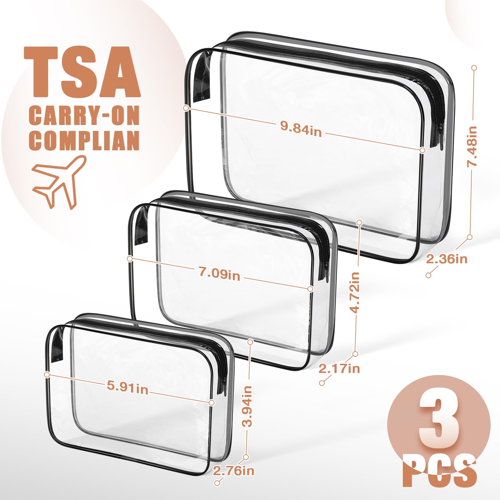 ANOOVV bolsa de aseo transparente, tamaño mediano ideal para maquillaje diario.