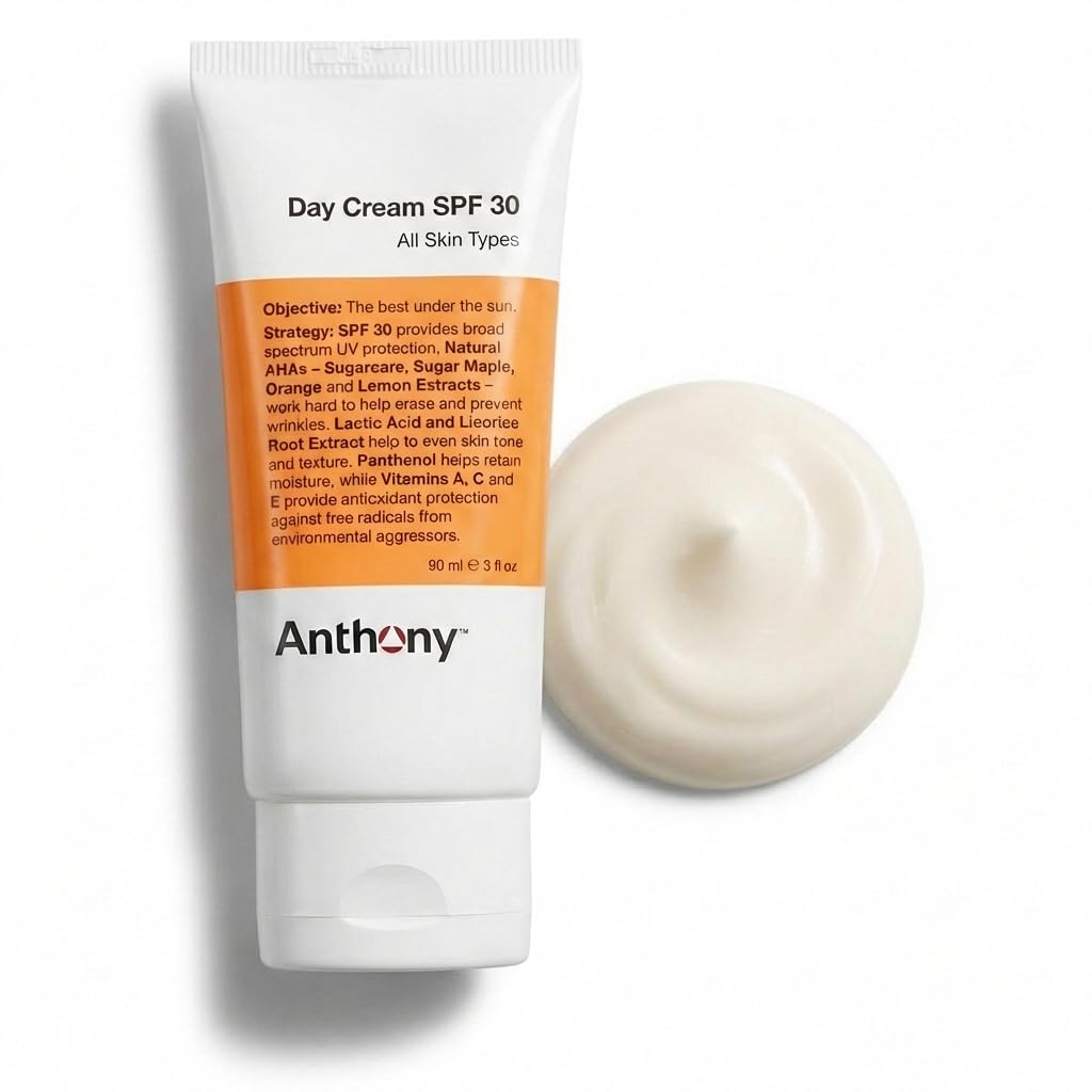 Anthony Crème Jour SPF30 — bouteille prête à protéger la peau au quotidien.