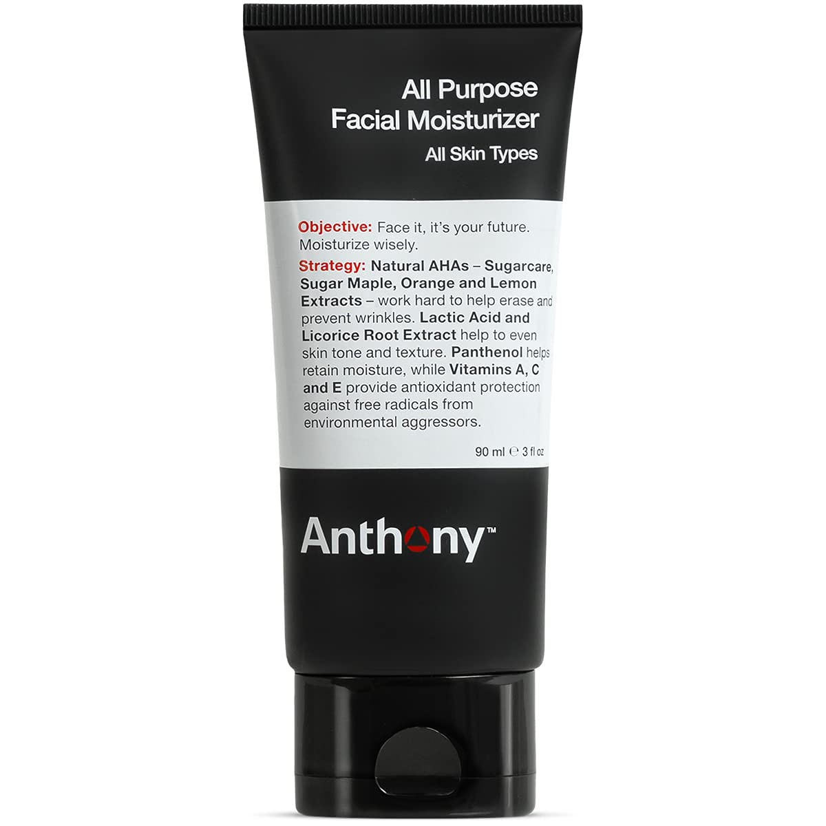 Anthony hidratante facial para hombres, bote de 3 oz, hidratación ligera para piel seca.