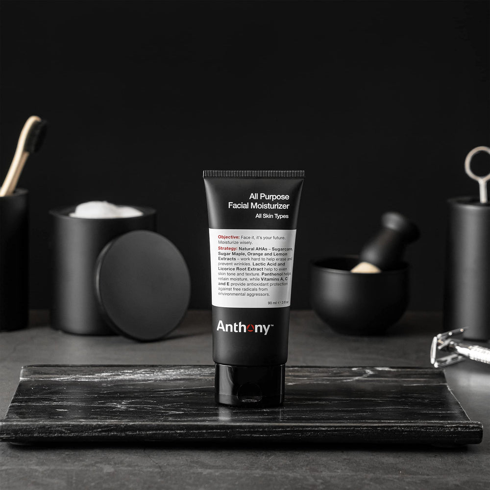 Anthony crema facial, textura ligera, se absorbe rápidamente para hidratación sin grasa.