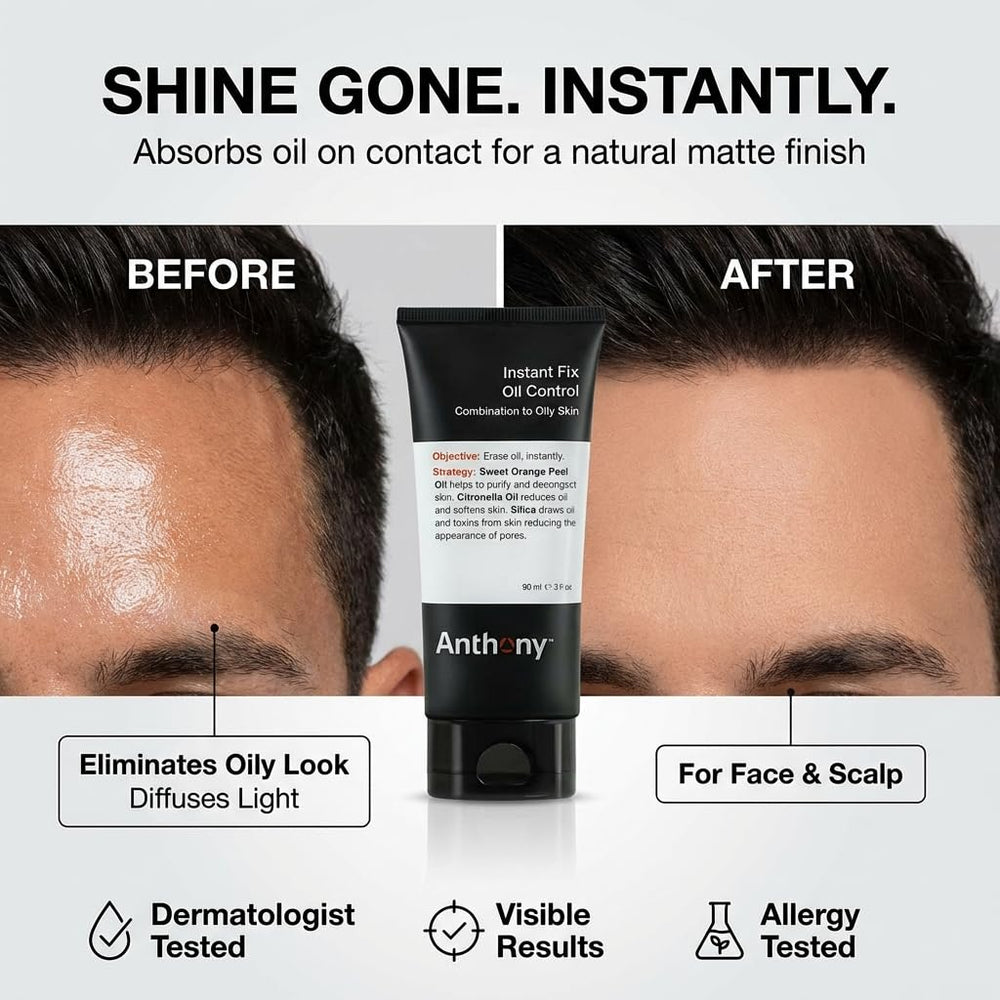  texture mate du visage après l'application d'Anthony Instant Fix.