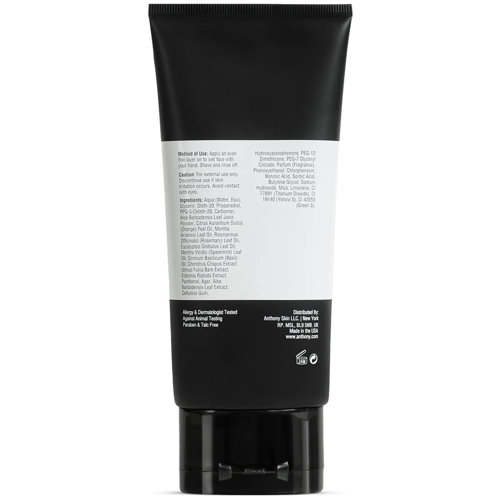 Anthony Shave Gel, envase de 6 oz, fácil de llevar para viajes.