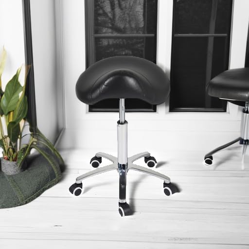 Taburete Antlu con asiento acolchado negro para mayor confort en sesiones largas.