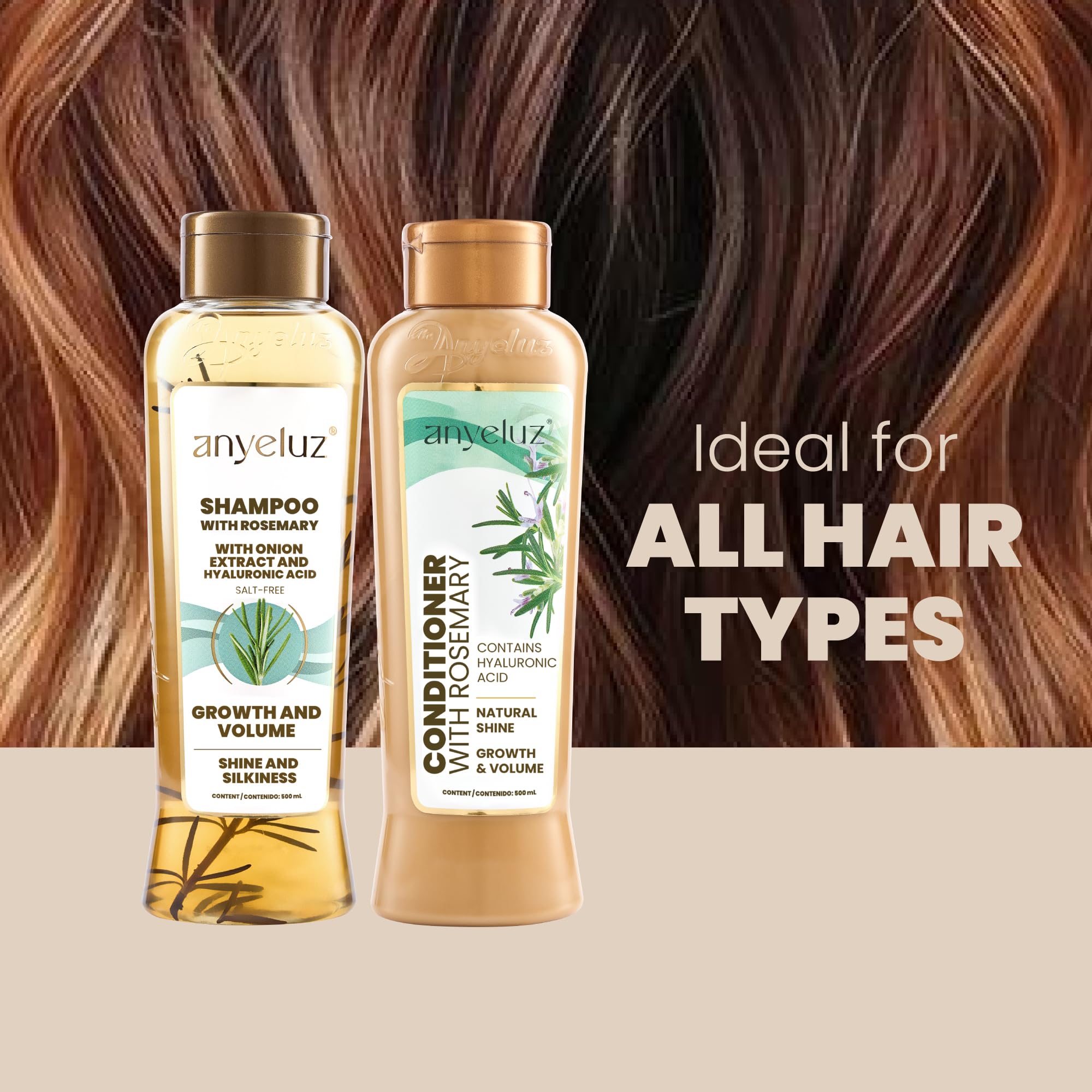 ANYELUZ hydratation légère à l’acide hyaluronique: cheveux souples et hydratés.
