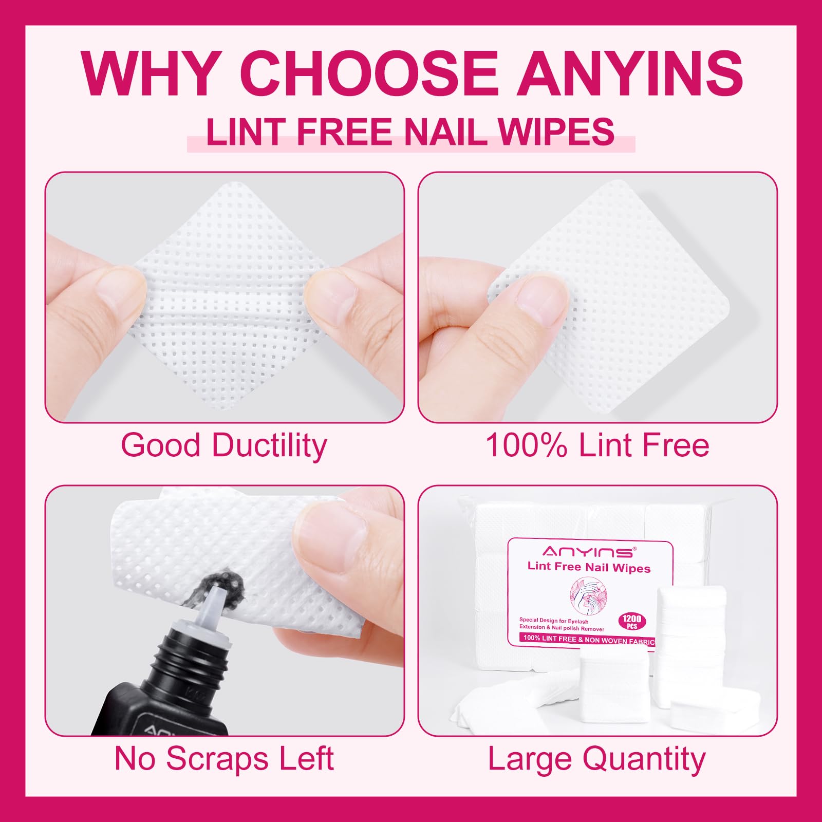 ANYINS toallitas uñas 1-97x1-97 pulgadas, tamaño práctico para salón