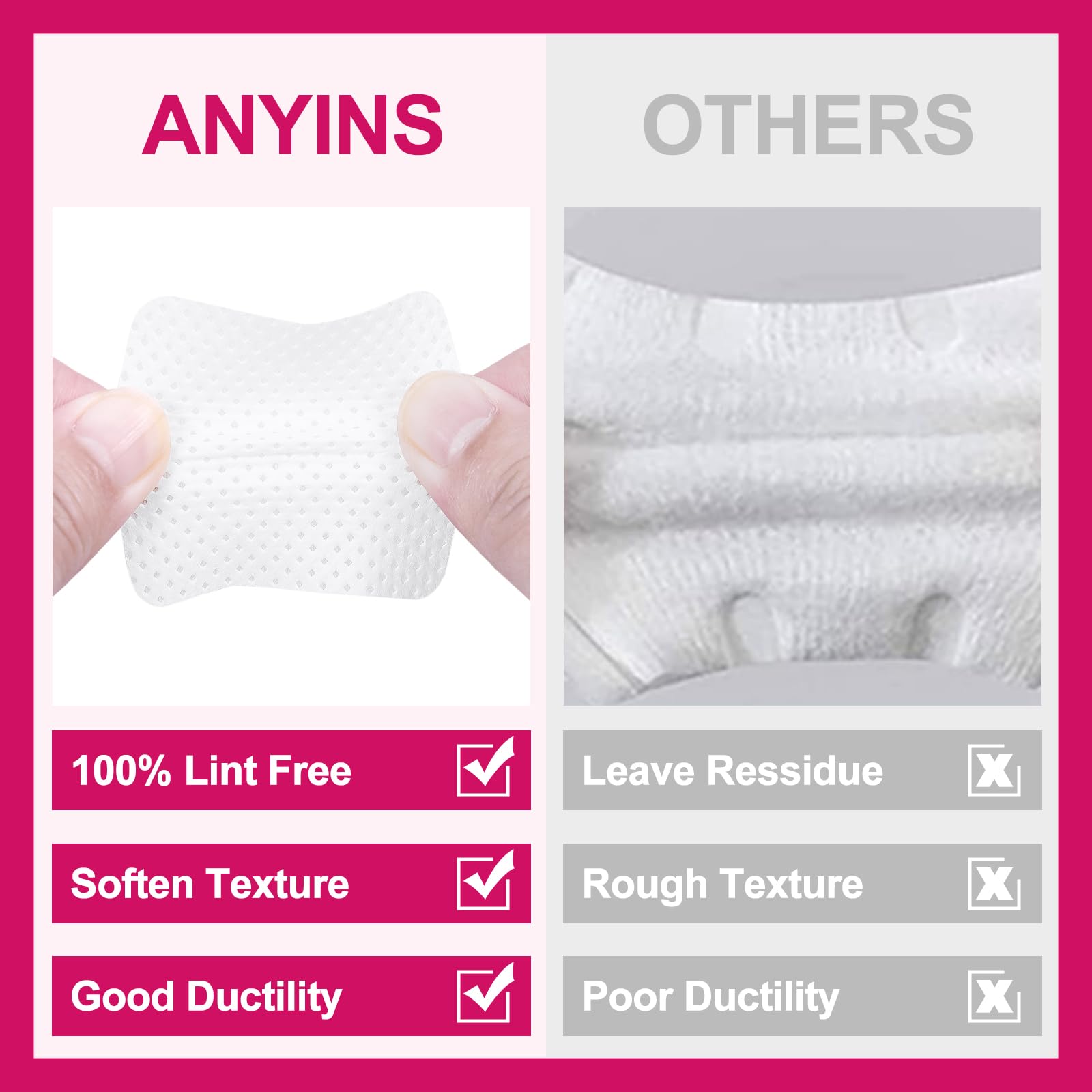 ANYINS toallitas uñas diseño perforado, alta absorción para trabajo preciso