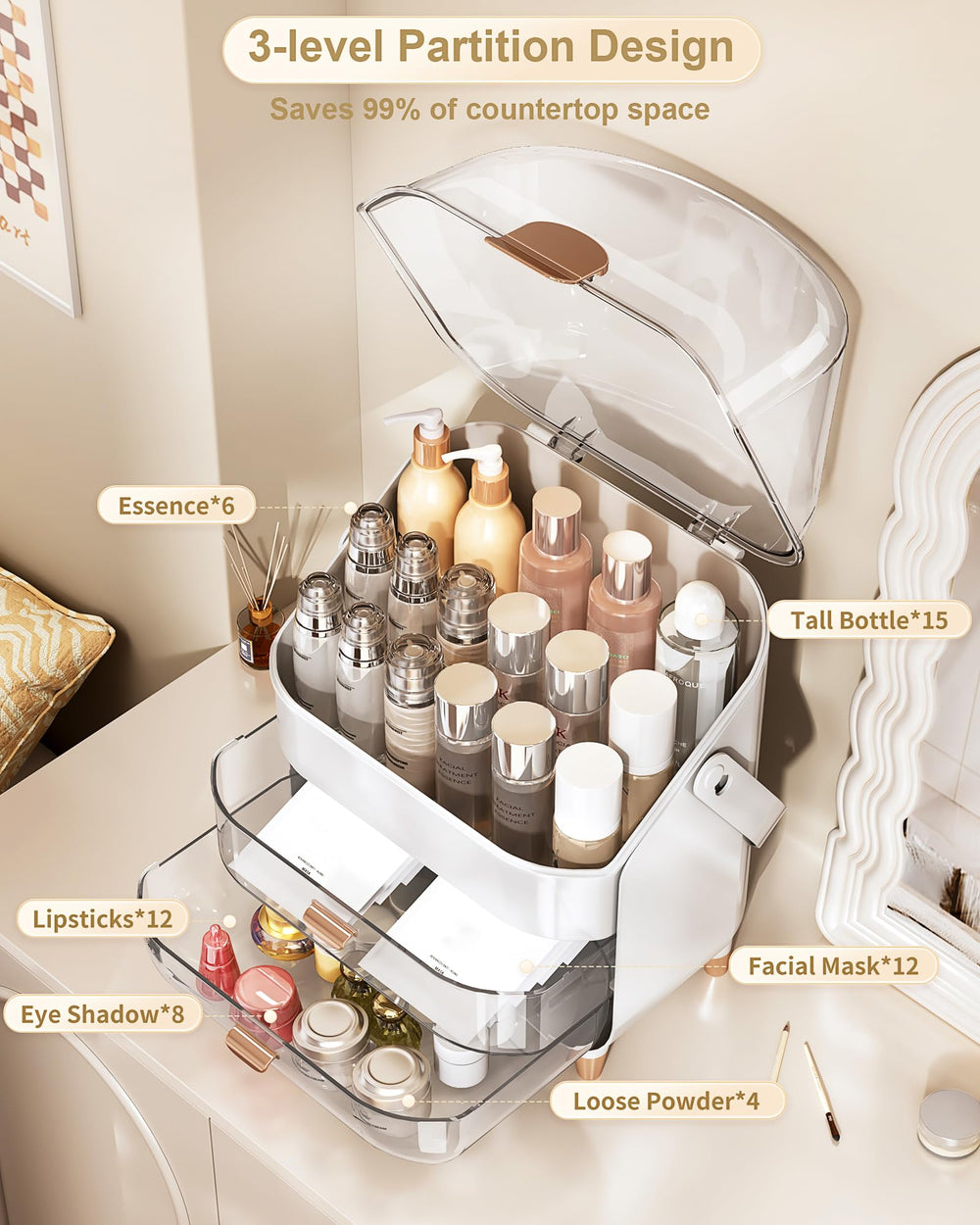 Anylady almacenamiento cosméticos tres-niveles en encimera