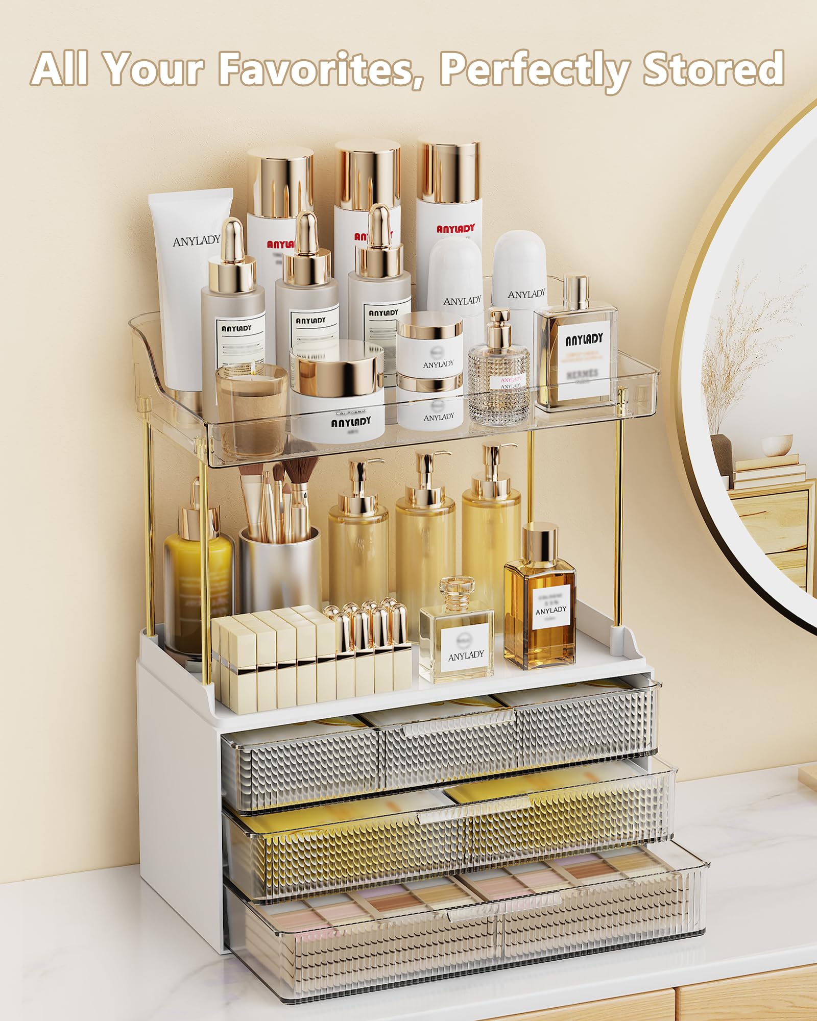 Anylady Estructura acero resistente: soporte estable para botellas, perfumes y paletas
