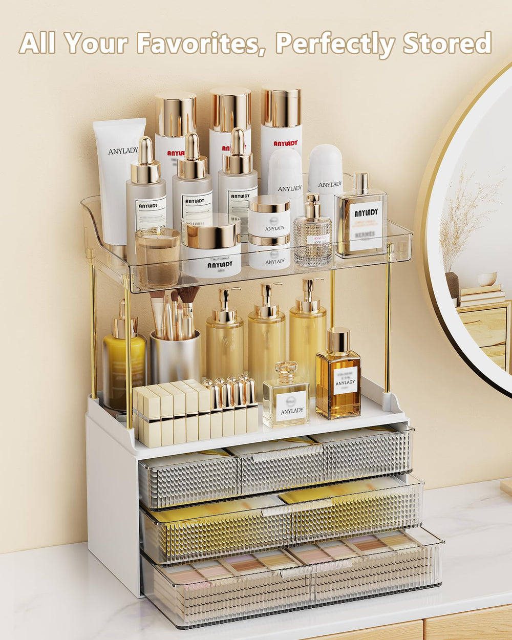 Anylady Estructura acero resistente: soporte estable para botellas, perfumes y paletas