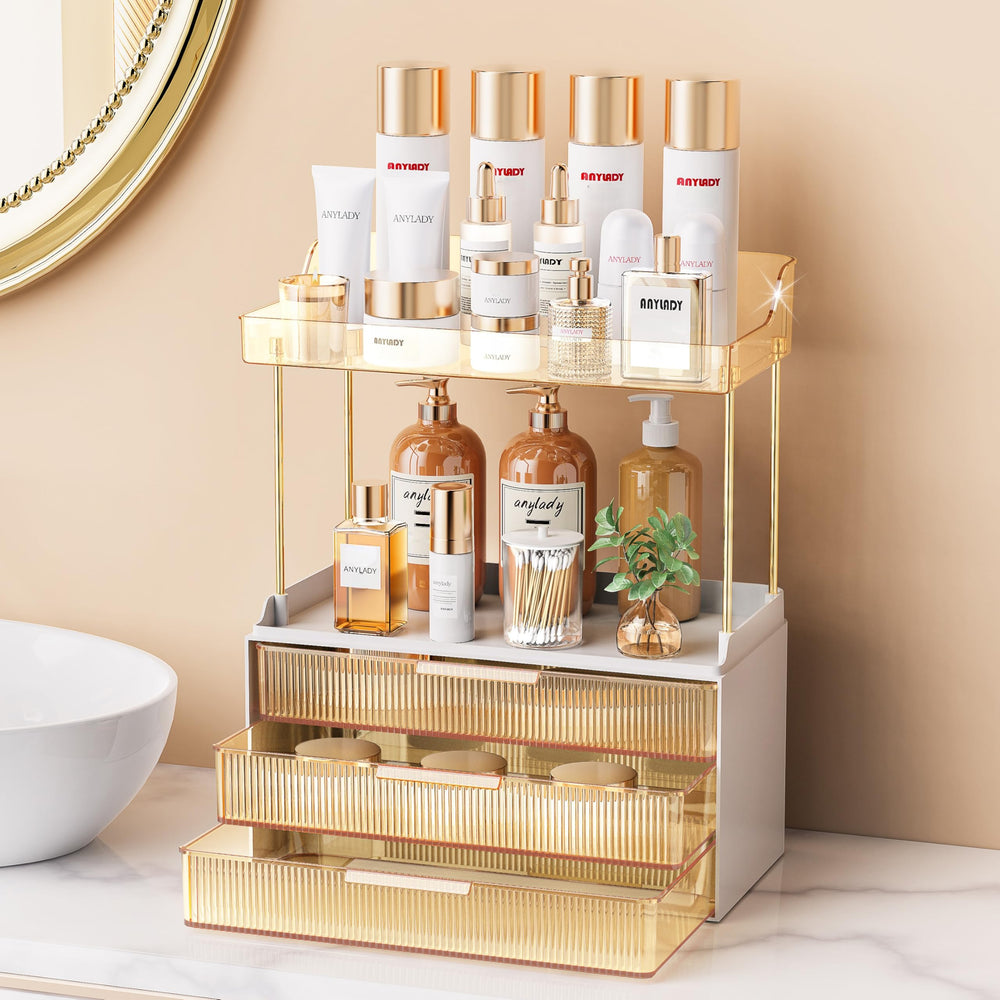 Anylady Organizador de baño dorado con 5 niveles, ideal para cosméticos y perfumes.