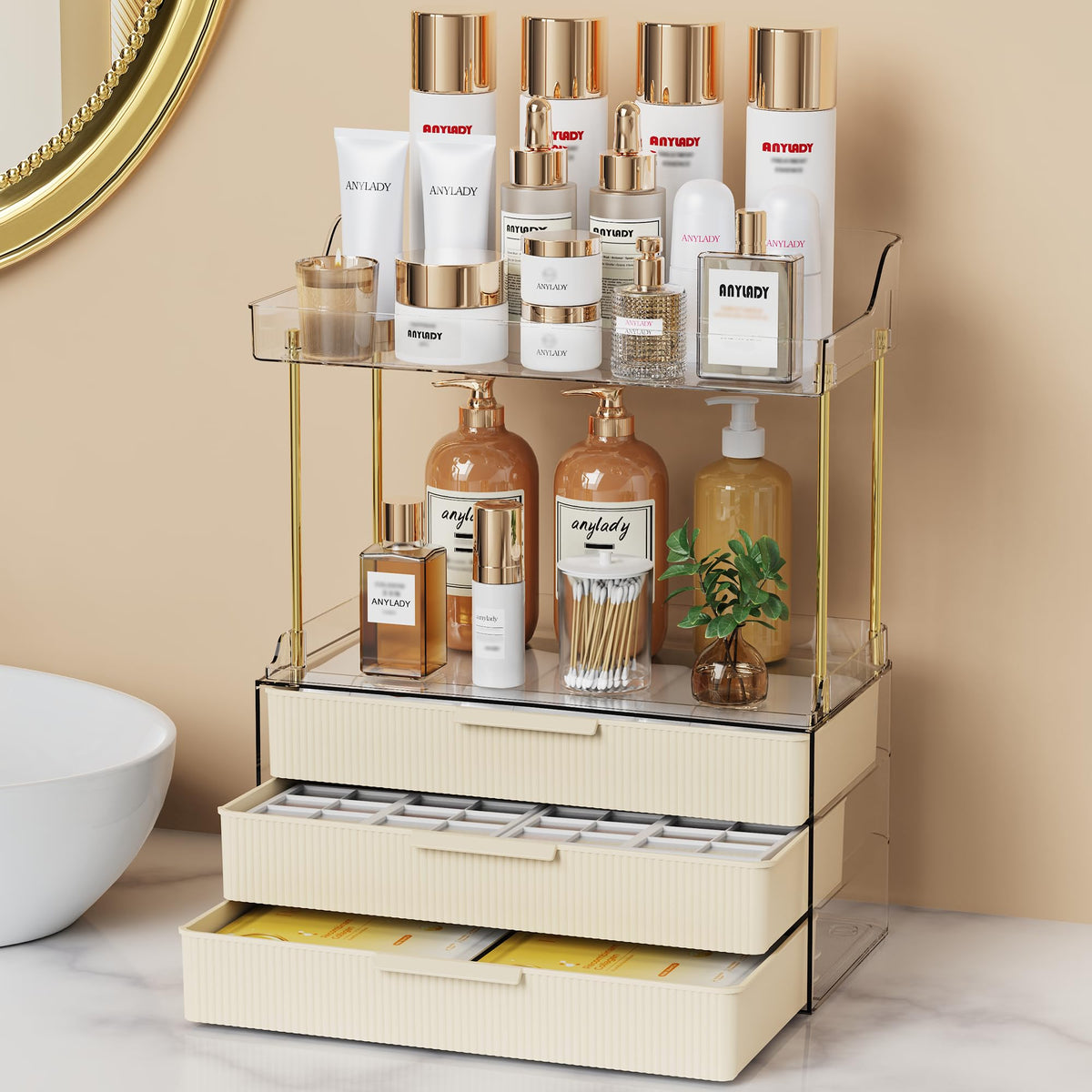 Anylady organizador baño multicapa apilable para maximizar espacio.