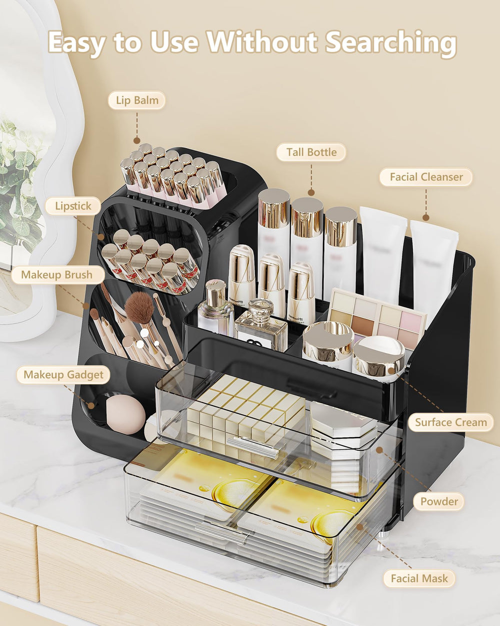 Anylady Organizador base elevada y diseño lujoso aporta estilo y estabilidad.