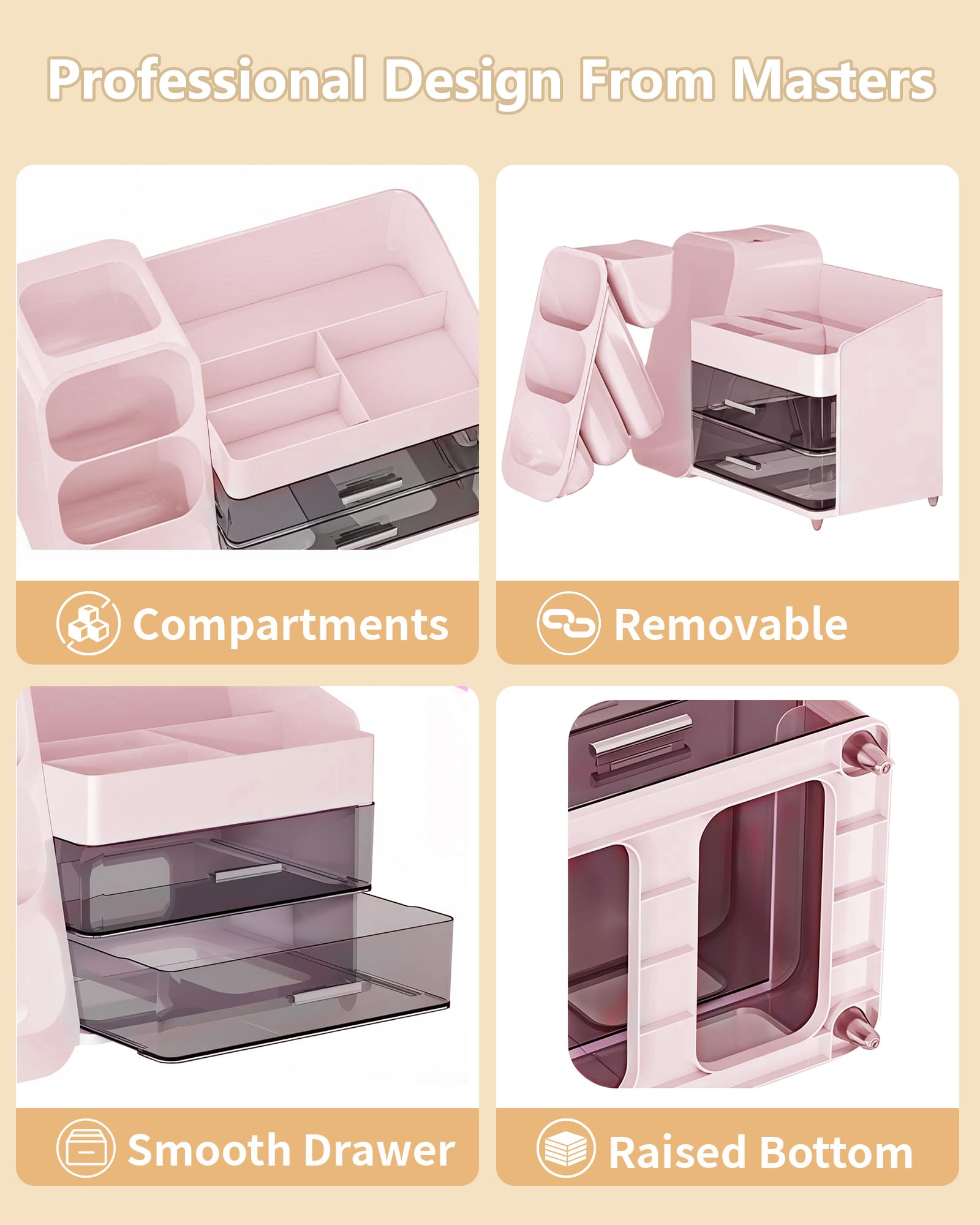 Anylady organizador belleza cajones rosados optimiza espacios de cosméticos y herramientas