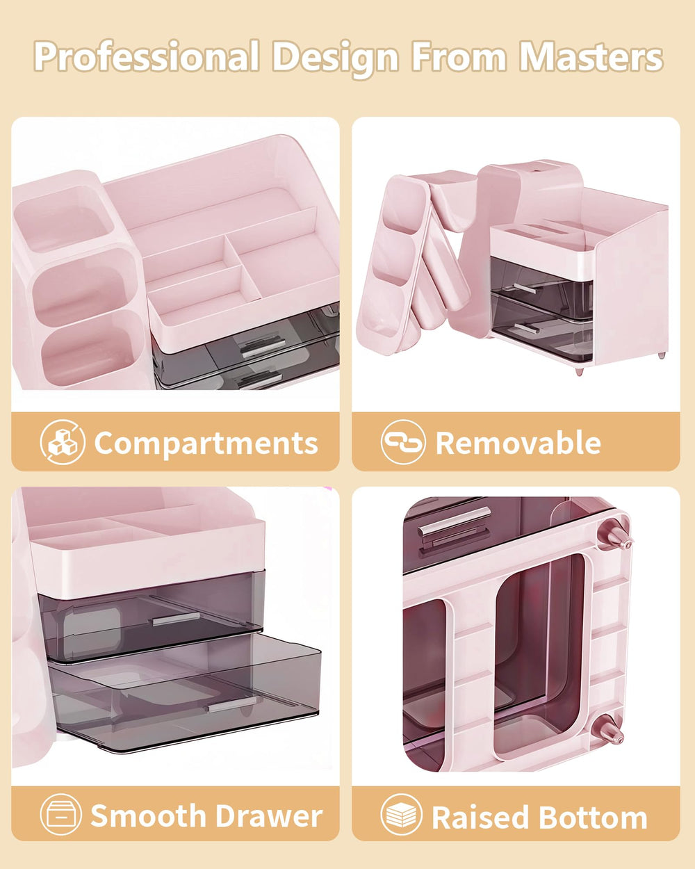Anylady organizador belleza cajones rosados optimiza espacios de cosméticos y herramientas