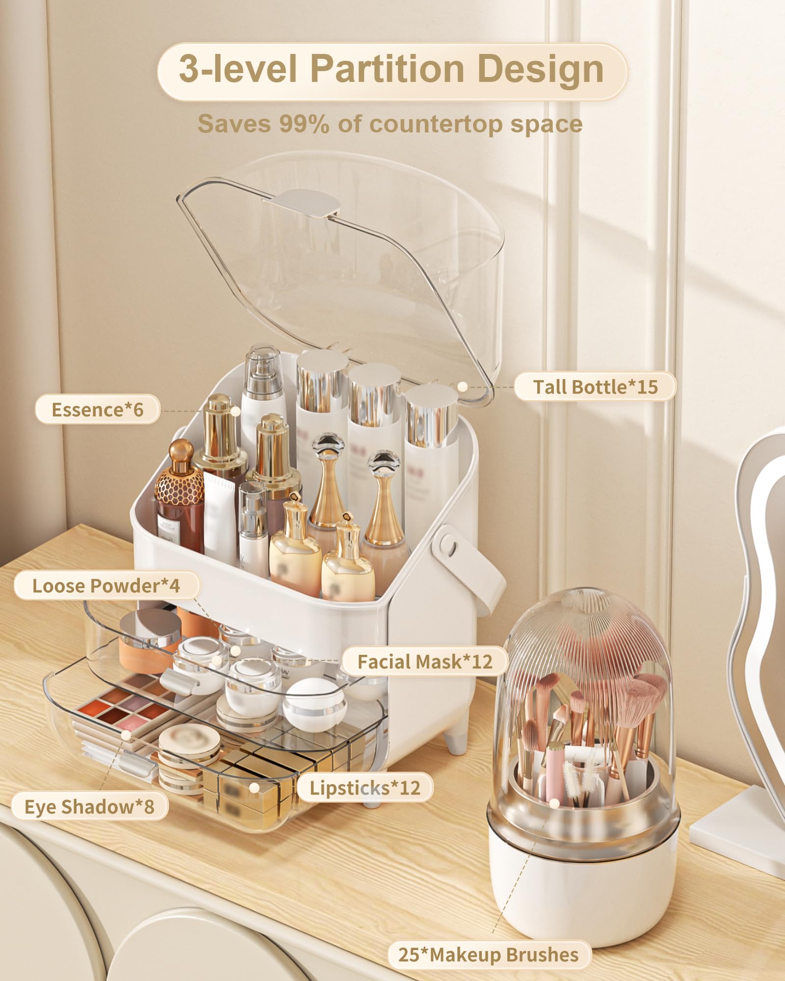 Anylady capacidad amplia para organizar maquillaje, cuidado de la piel y herramientas