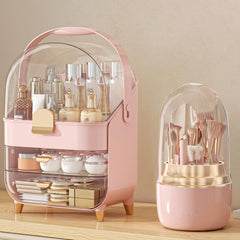 Anylady Organizador maquillaje con 3 estantes en rosa, útil para labiales y botellas.