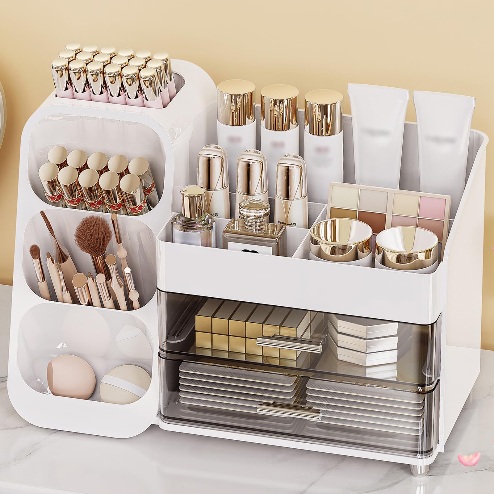 Anylady organizador de maquillaje con cajones grande blanco, ideal para ordenar productos diarios.