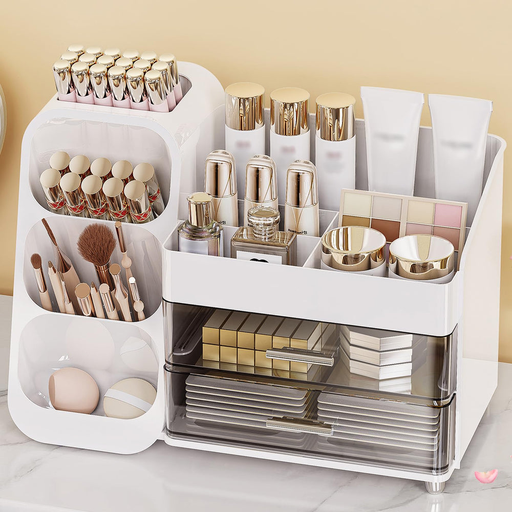 Anylady organizador de maquillaje con cajones grande blanco, ideal para ordenar productos diarios.