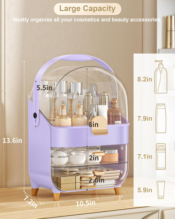 Anylady organizador de maquillaje morado, vista superior facilita encontrar productos.