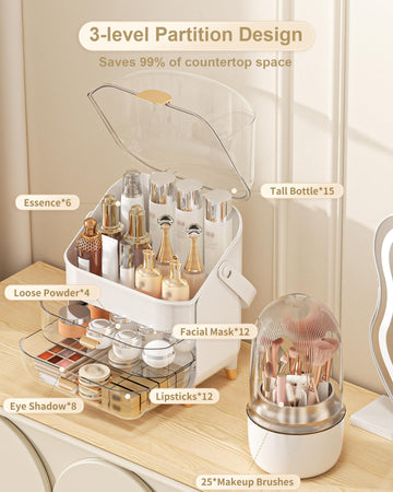 Espacio para labiales, sombras y brochas en el organizador Anylady