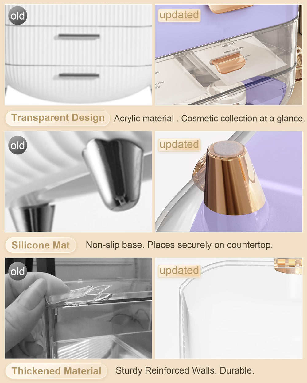 Anylady organizador maquillaje tapa transparente morada, permite ver lo que hay dentro.