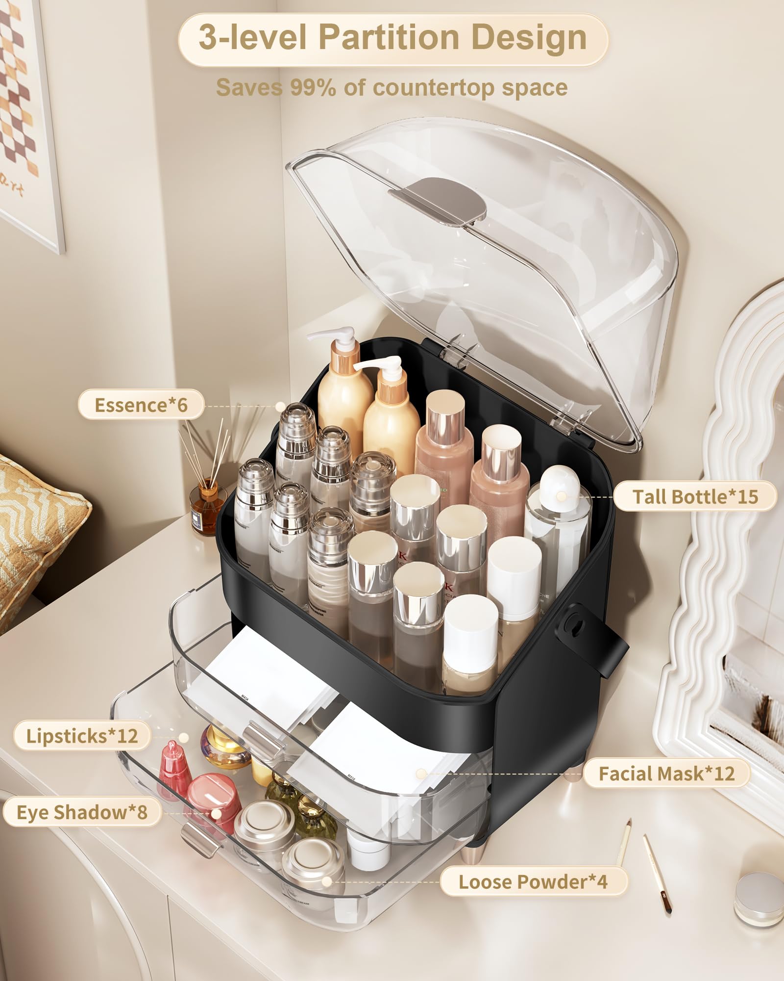 Anylady organizador maquillaje con tapa transparente para ver productos