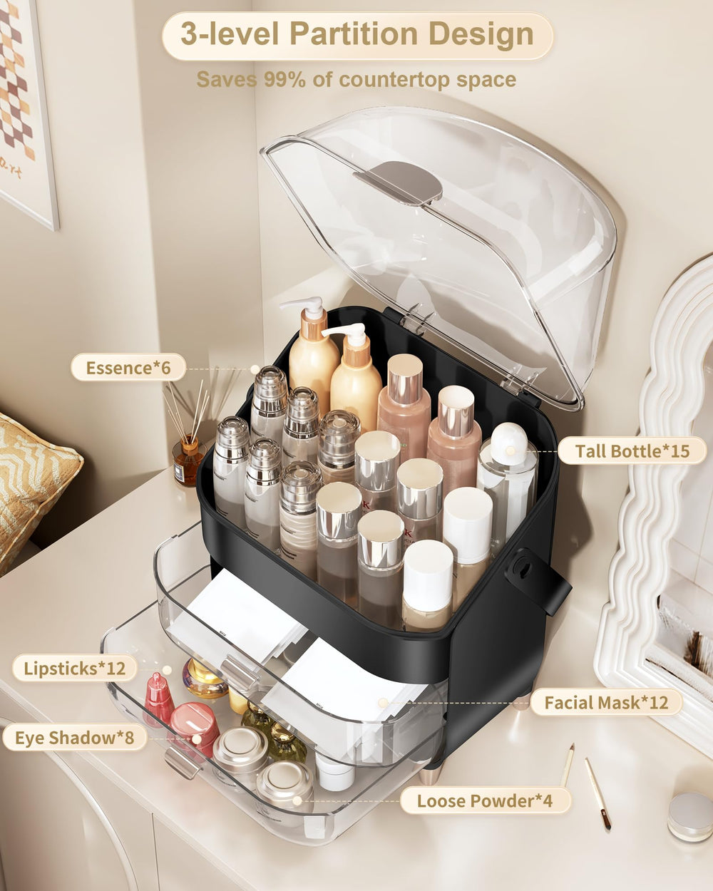 Anylady organizador maquillaje con tapa transparente para ver productos