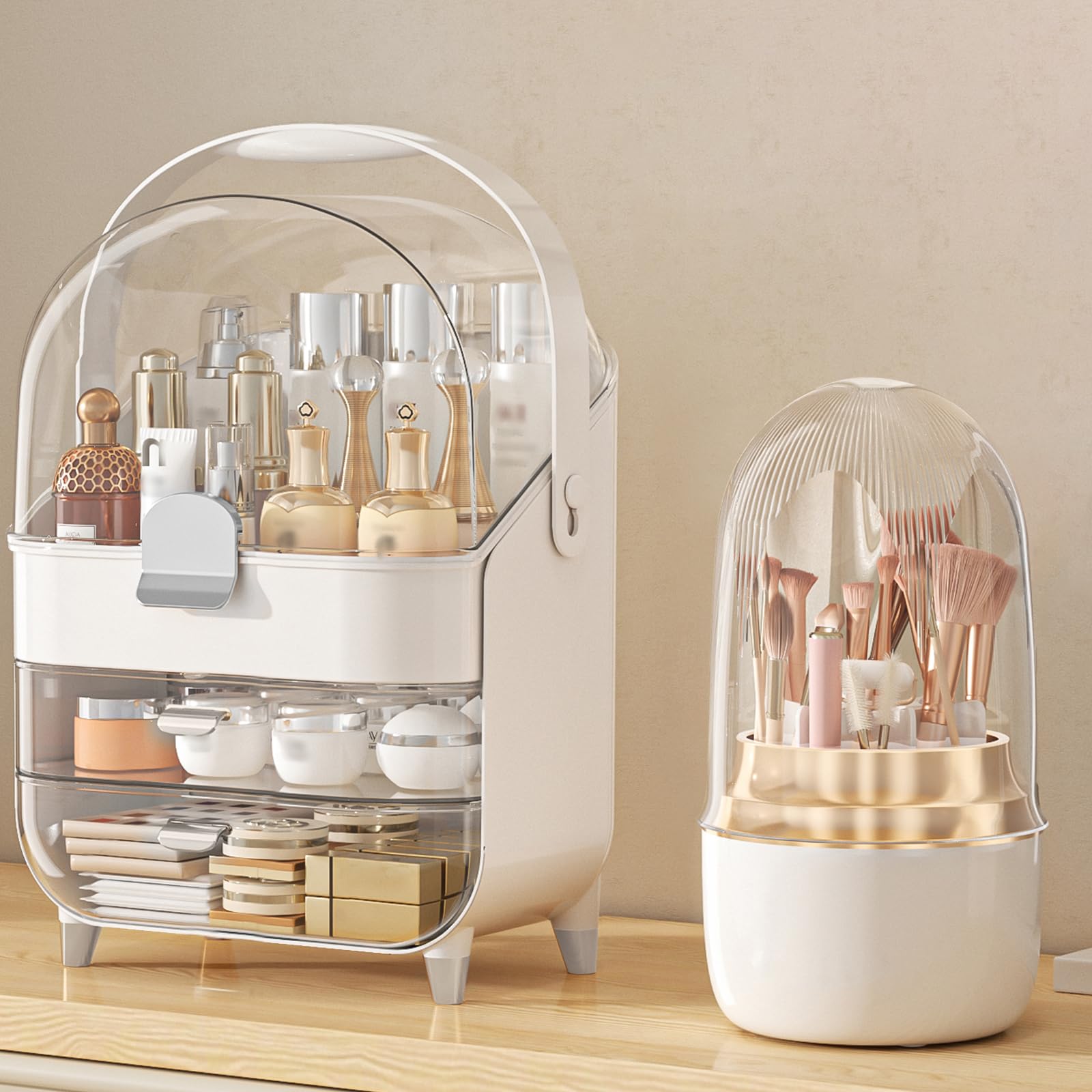 Anylady organizador de maquillaje de tres niveles en plata para tocador