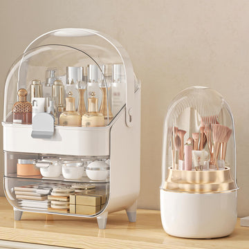 Anylady organizador de maquillaje de tres niveles en plata para tocador