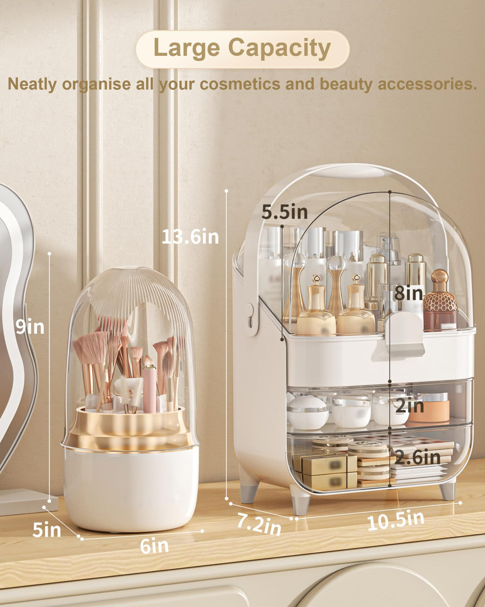 Anylady organizador piel y cosméticos con tapa transparente facilita ver productos