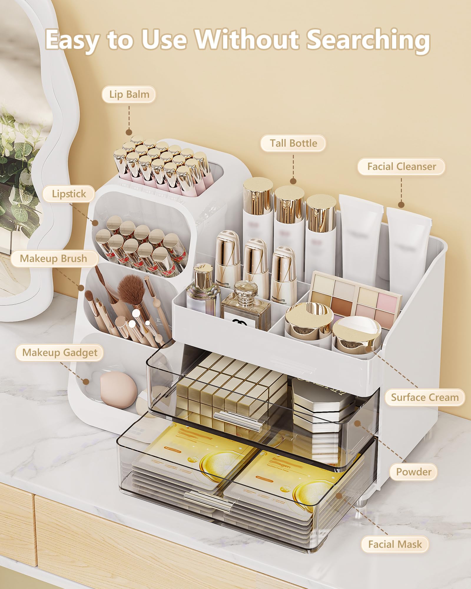 Anylady regalo elegante, organizador de belleza con acabado blanco, ideal para mamá.