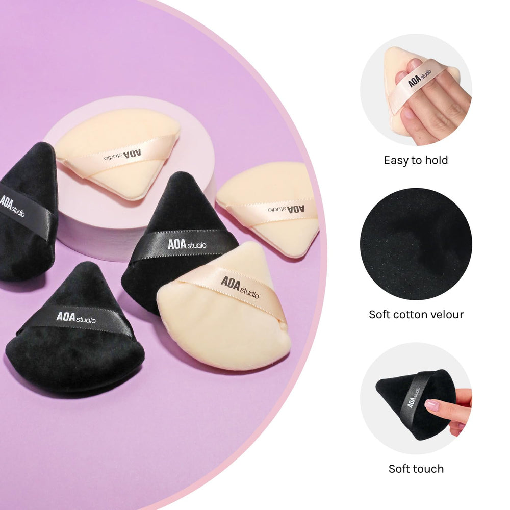 AOA STUDIO Velvet Puffs: diseño ergonómico para agarre cómodo durante retoques.