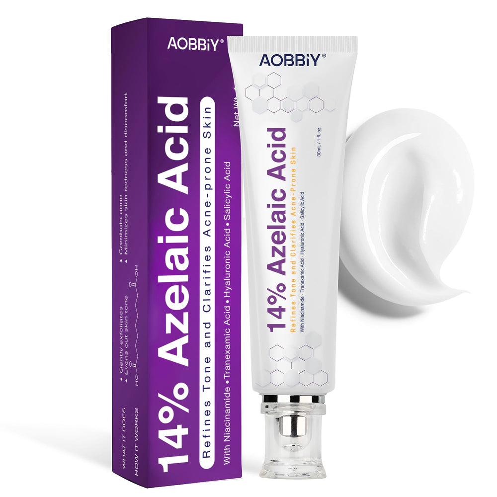 AOBBIY azelaic acid cream in a face tube showing a lightweight redness-soothing formula
